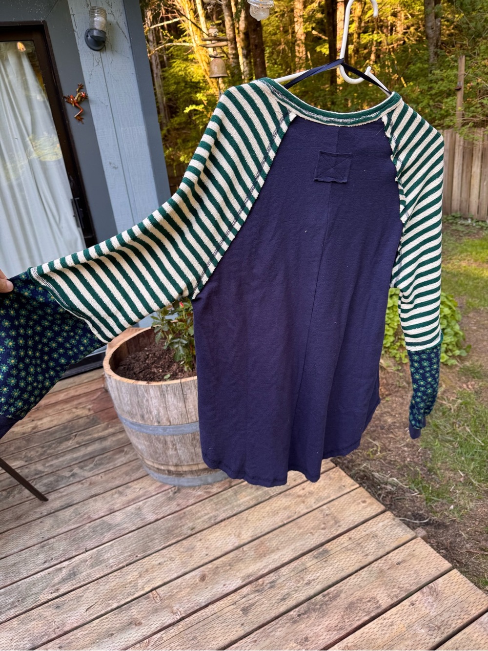 Very J Navy Tunic with Green & White Striped Sleeves - Picture 4 of 4